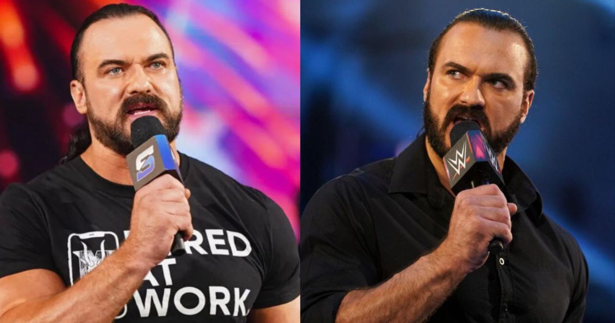 Drew McIntyre inside a WWE ring mid-promo in 2025