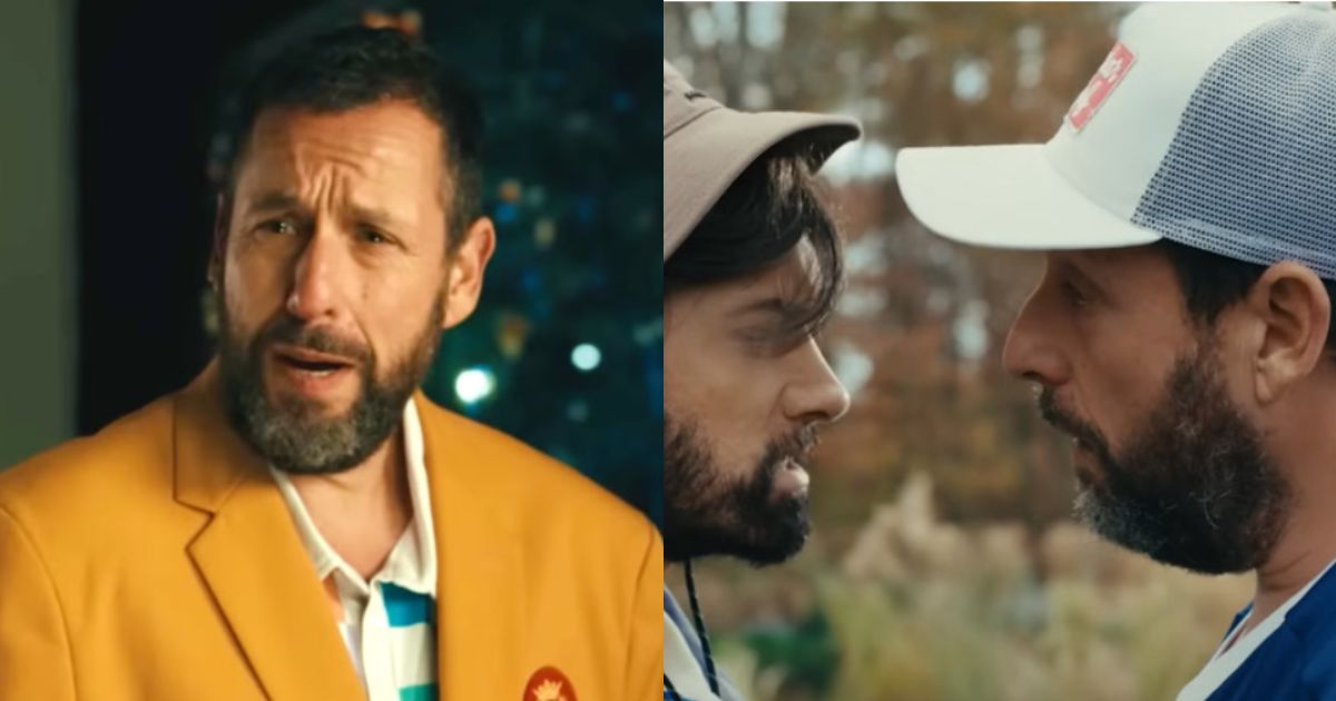 Adam Sandler as Happy Gilmore in the sequel teeing off on a golf course