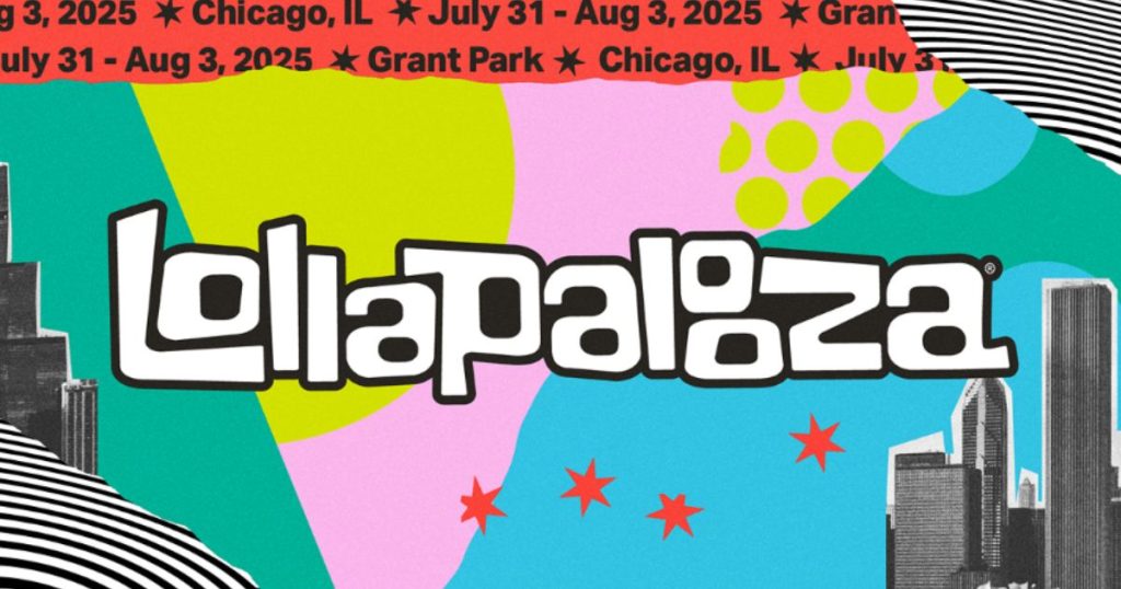 Crowd enjoying music at Lollapalooza festival under bright stage lights