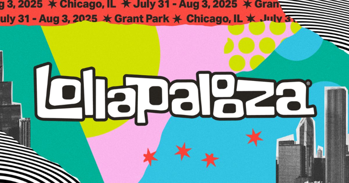 Crowd enjoying music at Lollapalooza festival under bright stage lights