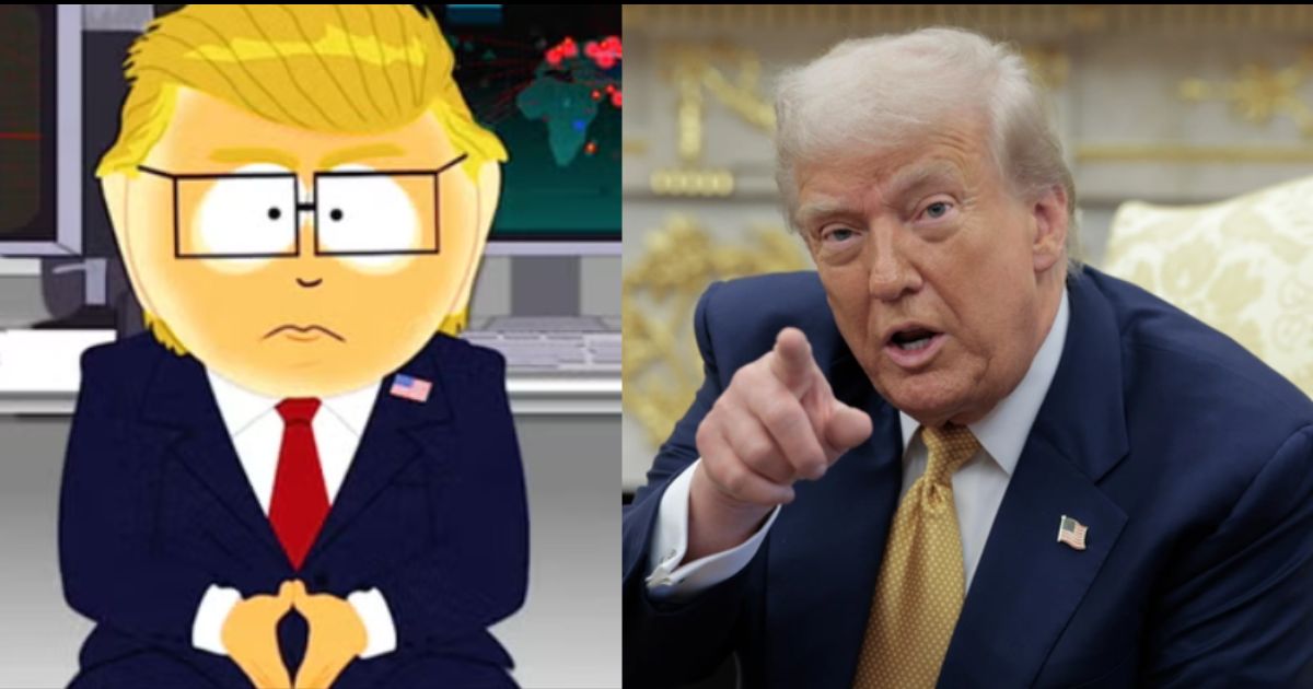 Cartoon scene of South Park characters parodying Donald Trump