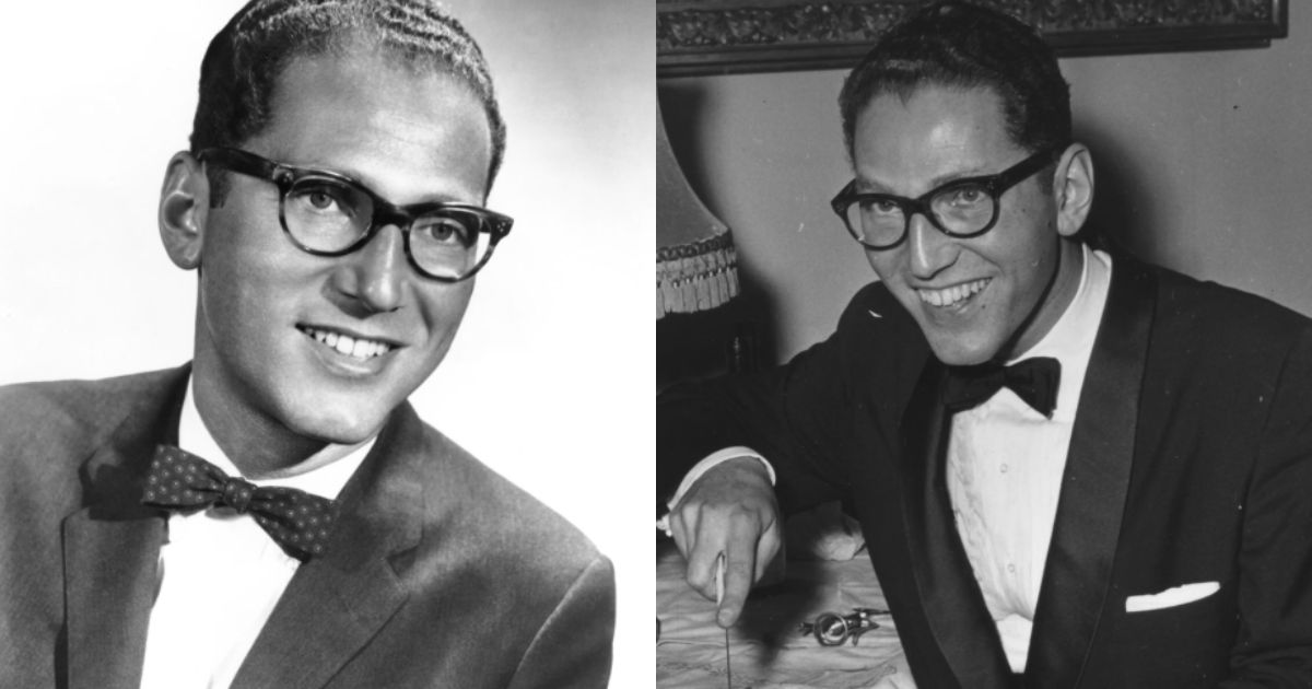 Tom Lehrer performing at a piano with humorous expression