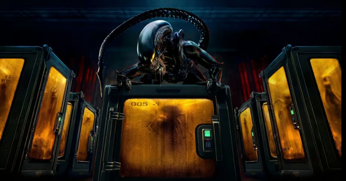 Alien Earth poster featuring futuristic cityscape and Xenomorph shadows