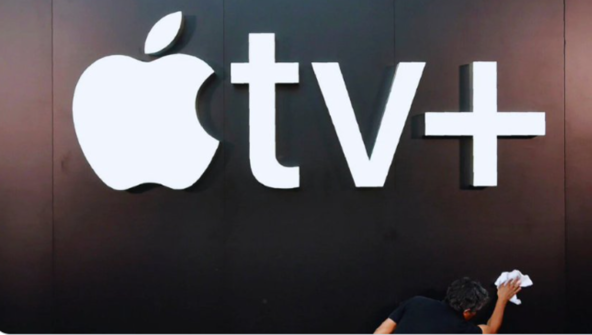 Apple TV Plus interface showing featured originals and a price tag overlay