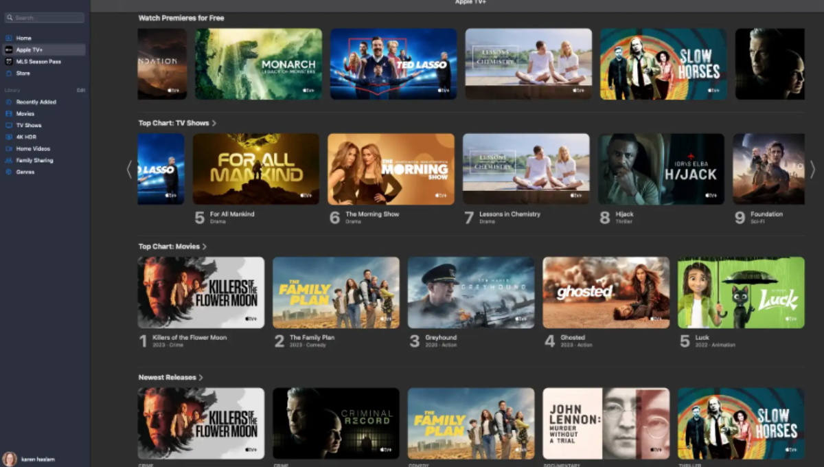 Apple TV Plus interface showing featured originals and a price tag overlay