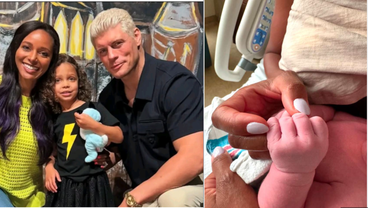 Cody and Brandi Rhodes share a newborn hand photo announcing baby Leilani Ella
