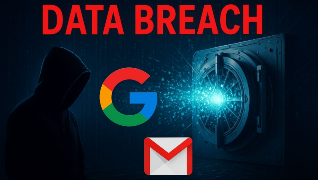 Illustration of a Salesforce dashboard overlaid with a warning icon and a Gmail envelope