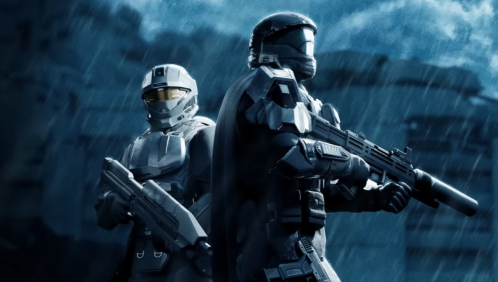 Helldivers 2 squad dropping into a battlefield with explosions in the distance on Xbox Series XS