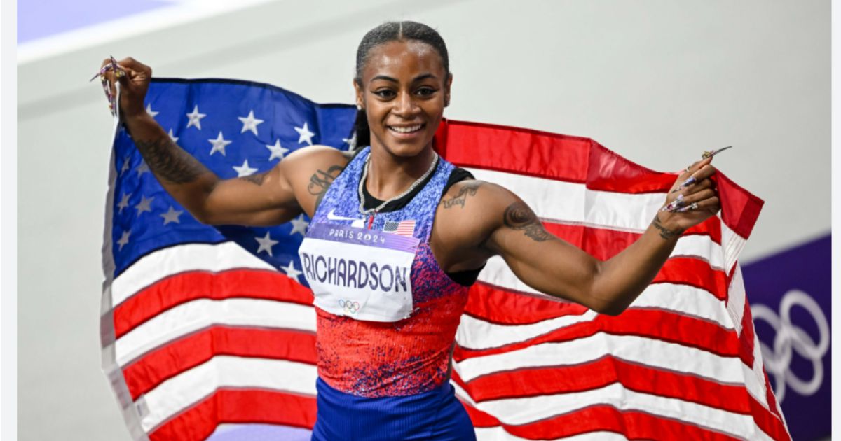 ShaCarri Richardson looking focused at the starting blocks in 2025