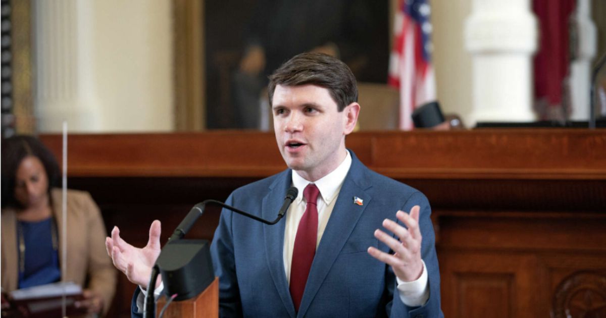 Texas State Representative James Talarico speaking passionately at a legislative rally in 2025