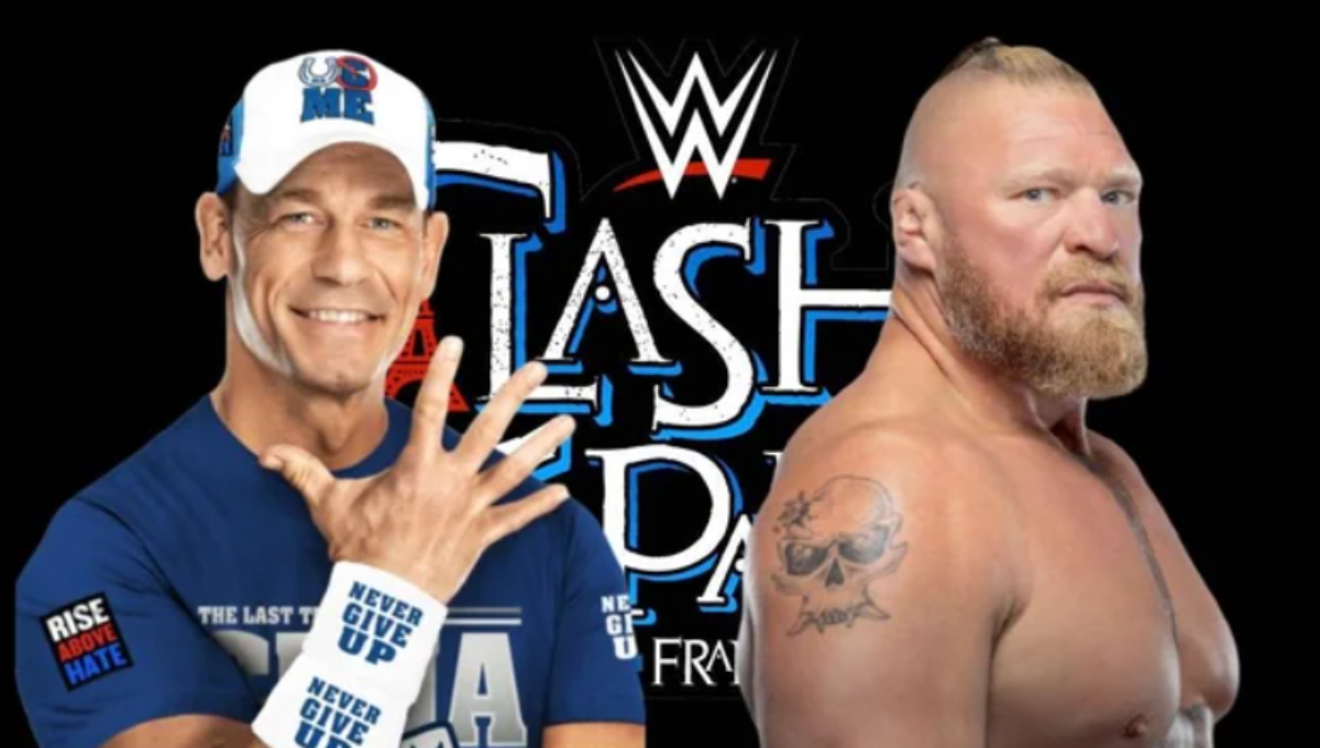 WWE Clash in Paris promo with the Eiffel Tower backdrop and an arena crowd