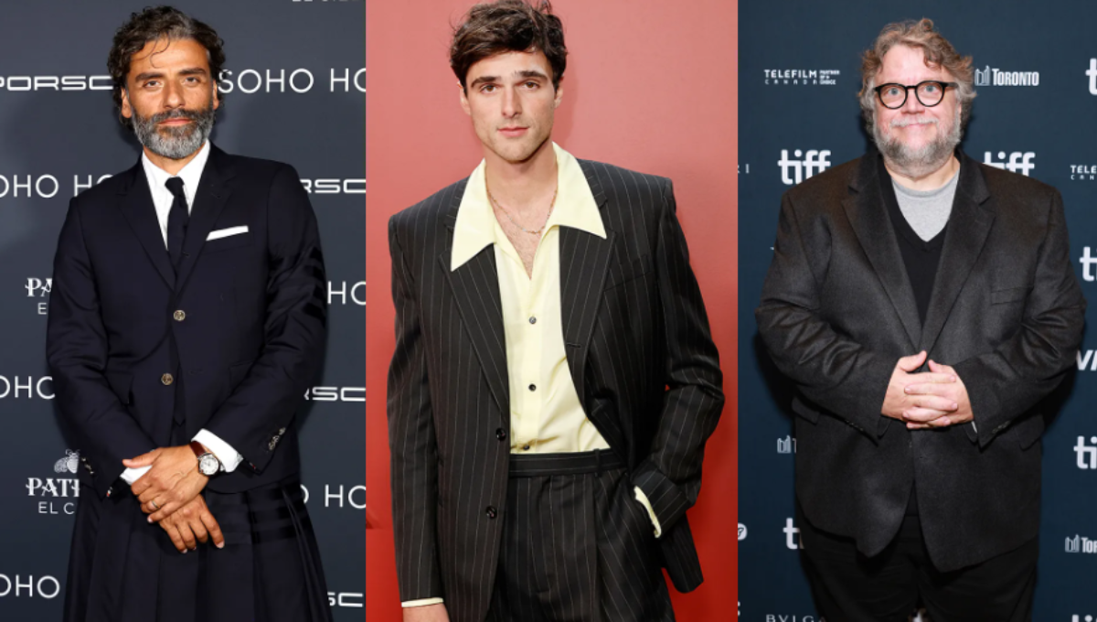 Guillermo del Toro, Oscar Isaac, and Jacob Elordi at the Venice Film Festival photocall for ‘Frankenstein’