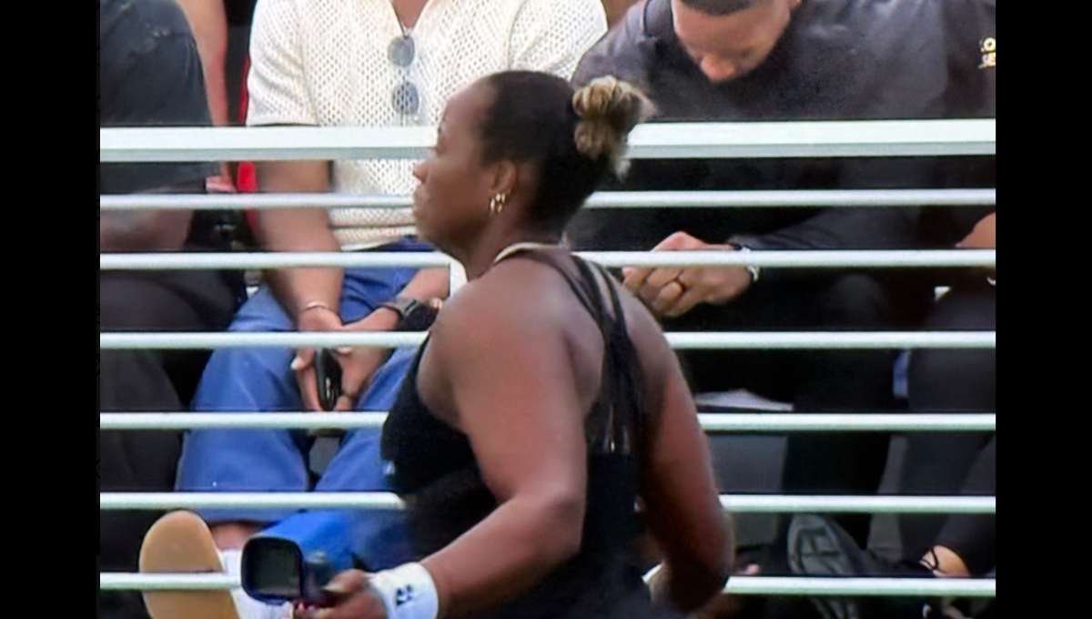 Taylor Townsend celebrating on Court 11 at the US Open after defeating Jelena Ostapenko
