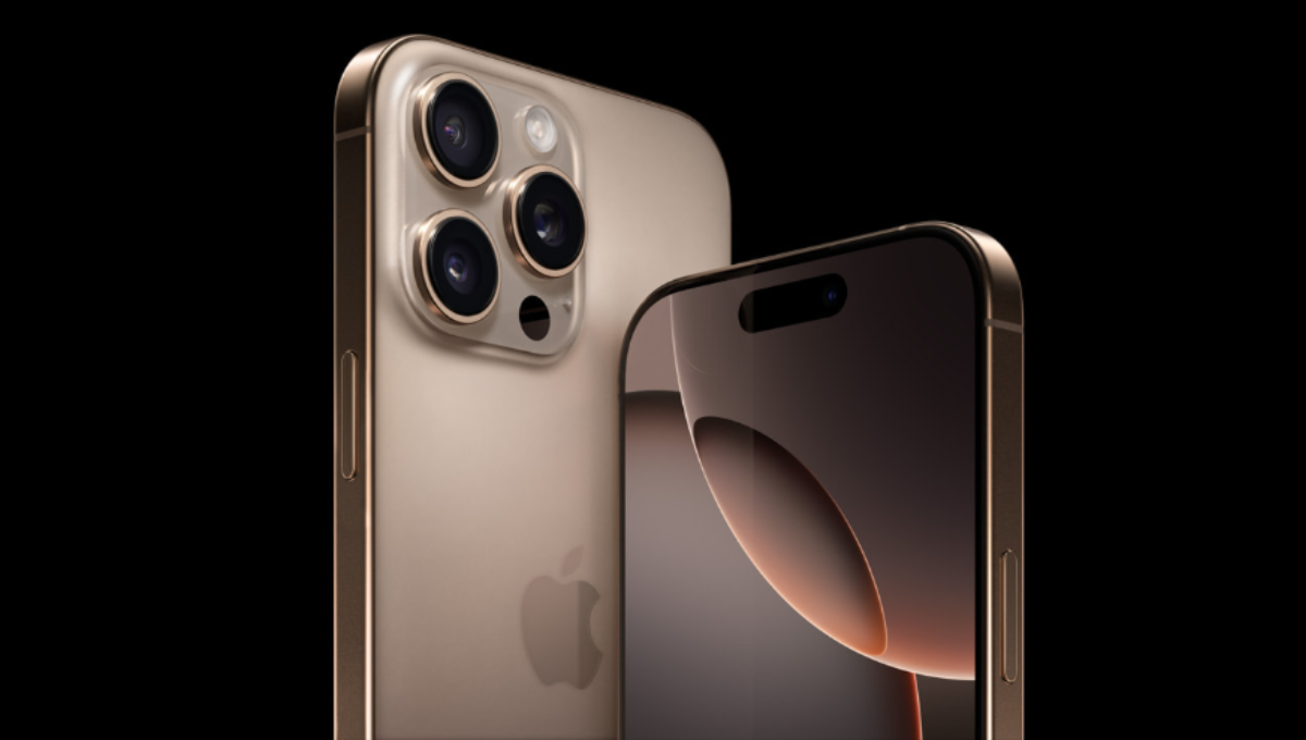 iPhone 16 Pro and Pro Max in titanium finishes on a desk with Camera Control button visible