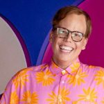 Jeff Hiller laughing during a promotion event for his memoir in 2025
