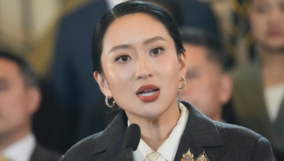 Paetongtarn Shinawatra at a Bangkok press conference following her dismissal by Thailand’s Constitutional Court