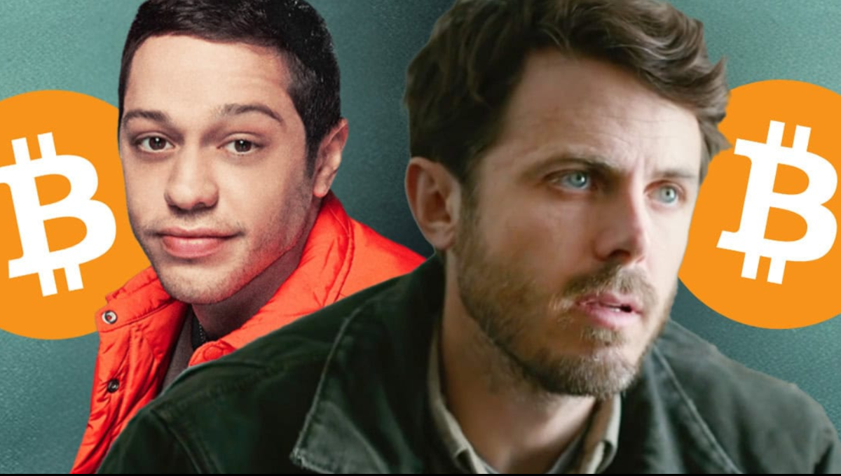 Casey Affleck and Pete Davidson concept poster art for Bitcoin thriller “Killing Satoshi,” directed by Doug Liman