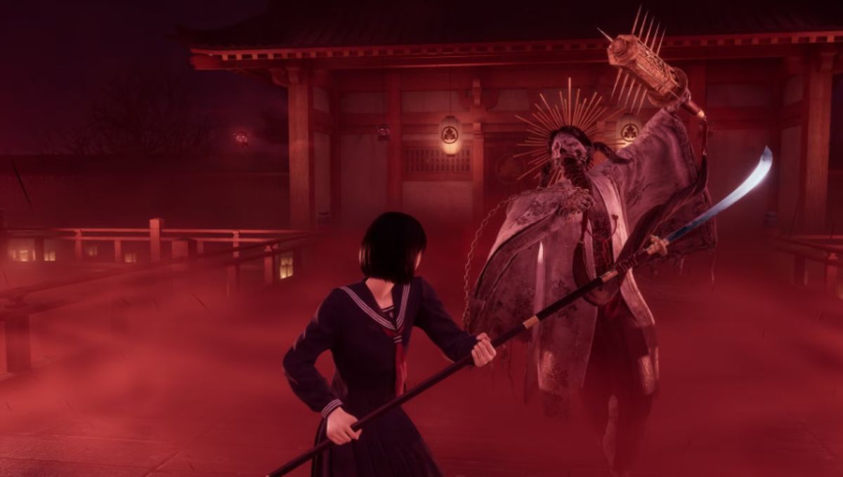 Silent Hill f key art showing a 1960s Japanese street consumed by red fungus-like tendrils