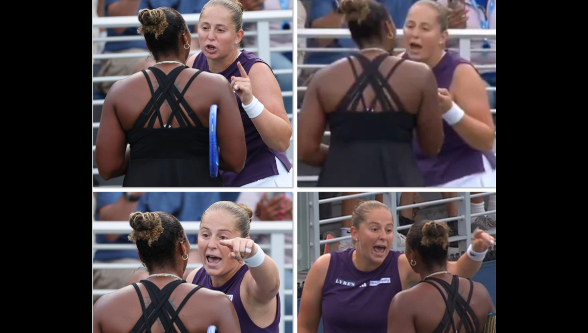 Taylor Townsend celebrating on Court 11 at the US Open after defeating Jelena Ostapenko