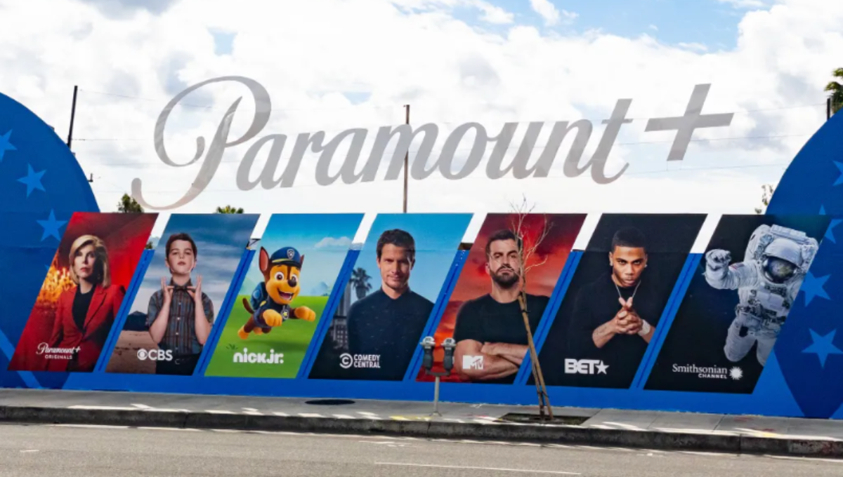 Paramount Plus app open on a smart TV showing sports and movies rows