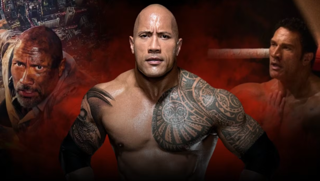 Dwayne Johnson as Mark Kerr in a dimly lit locker room, hands taped, preparing to fight Tags: Smashing Machine, Dwayne Johnson, Emily Blunt, Mark Kerr, A24, Venice Film Festival, MMA