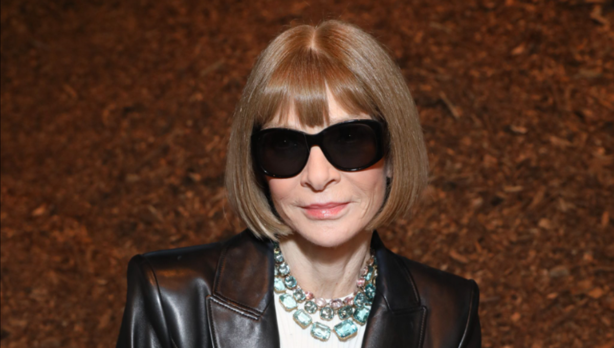 Anna Wintour on the Met Gala red carpet in a crystal-embellished gown with signature sunglasses